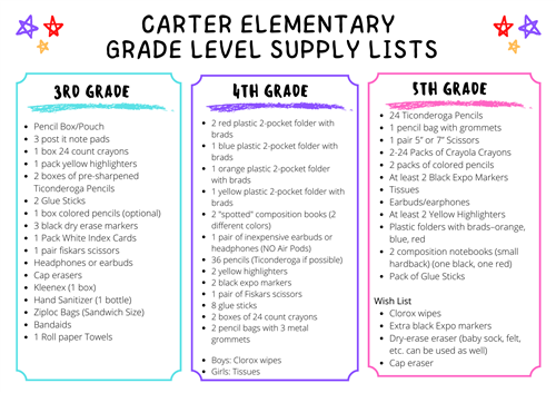  3-5 School Supply List